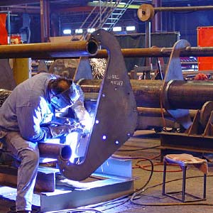 Worker inside the Chance Rides factory.